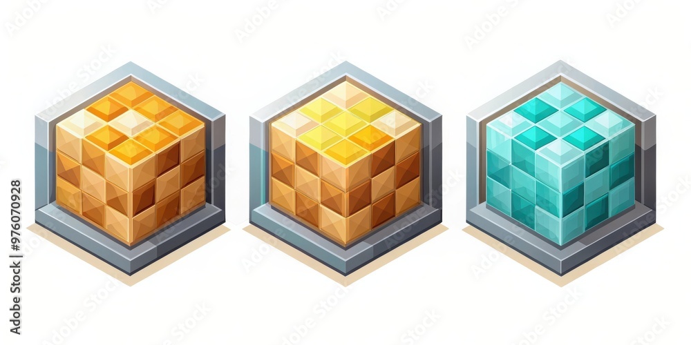 Isometric of mining cubes with 03 elements Isometric of mining cubes with 03 elements