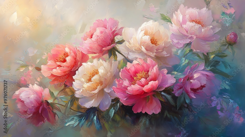 Illustration of peony flowers, A bouquet of beautiful peonies for design