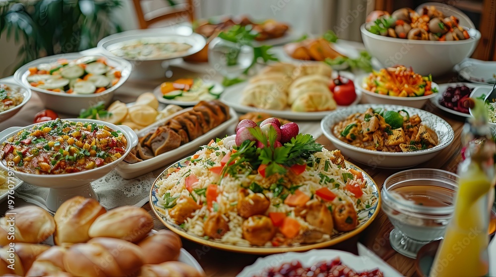 A Table Spread with Various Dishes of Middle Eastern Cuisine A Table Spread with Various Dishes of Middle Eastern Cuisine