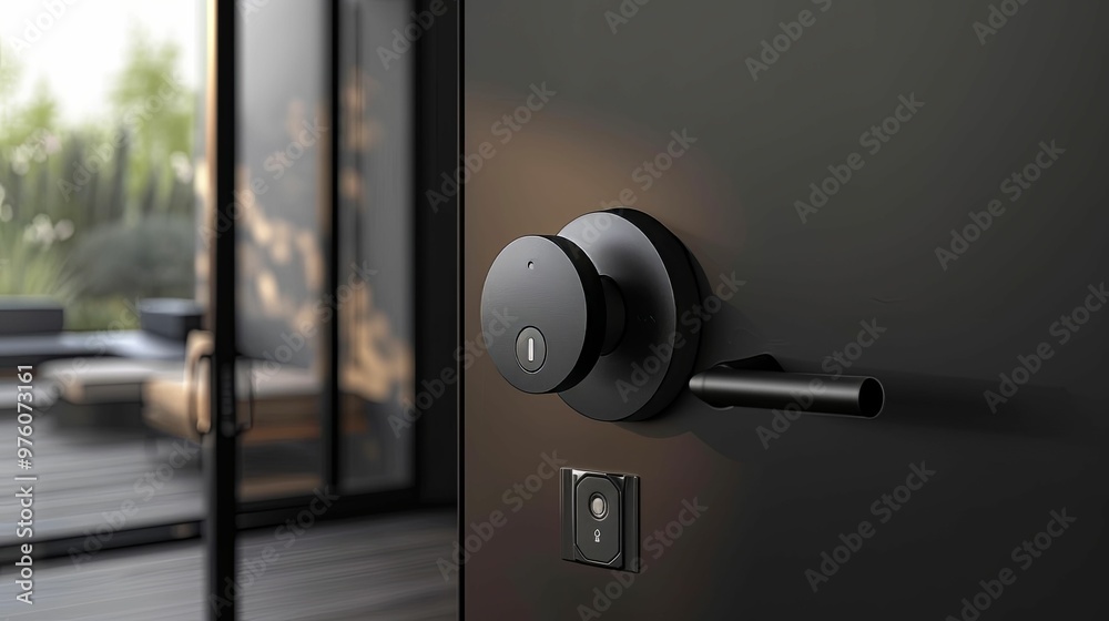 Modern Black Door Handle with Keyless Entry and Lever