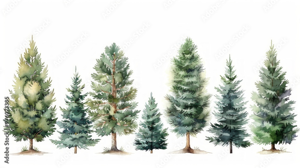 Christmas tree watercolor isolated on white background, Set of greenery Christmas pine tree watercolor Christmas tree watercolor isolated on white background, Set of greenery Christmas pine tree watercolor