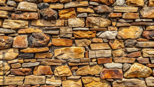 A high resolution image of an aged rock stone wall texture with natural wear and weathered details