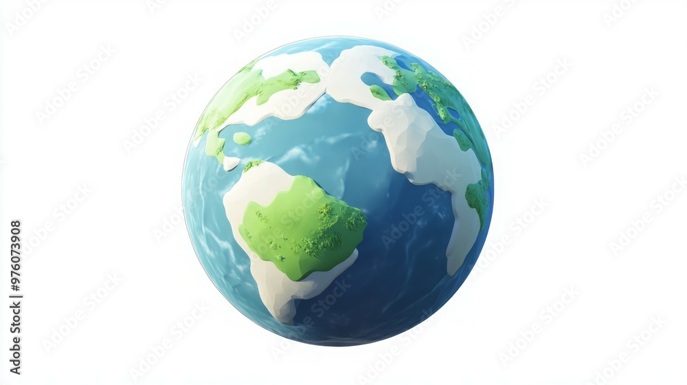 Naklejka premium A cartoon-style globe with green landmasses and blue water.