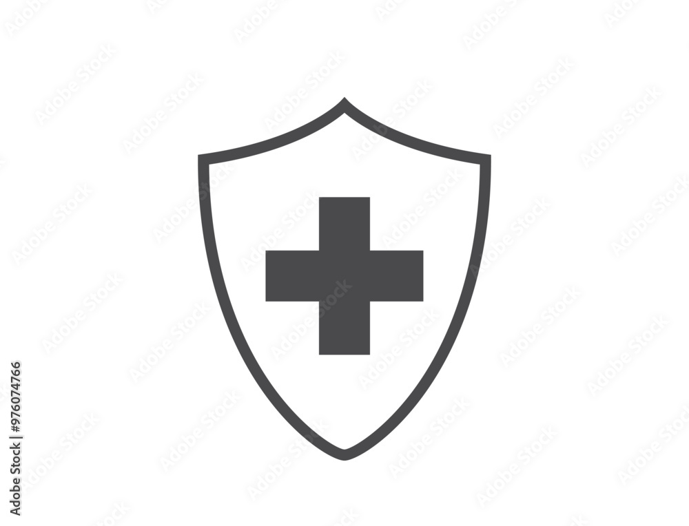 Medical health shield icon. Health protection and healthcare symbols. Isolated vector image in simple style