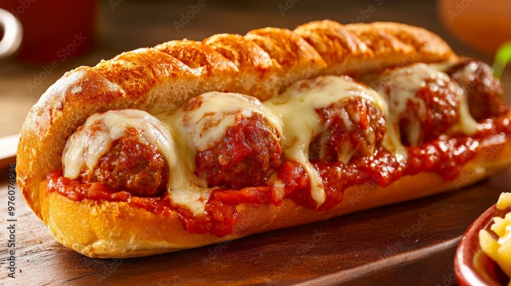 Meatball Sub with Marinara and Melted Cheese Meatball Sub with Marinara and Melted Cheese