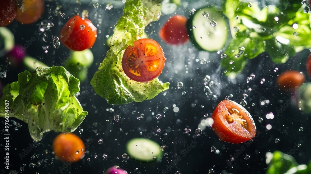 Salad ingredients floating background Salad ingredients floating background