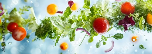 Salad ingredients floating background 