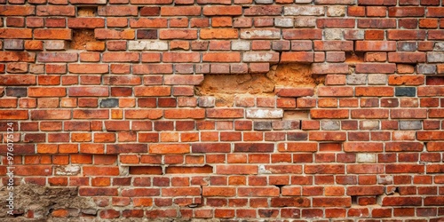 Weathered red brick wall with visible damage and cracks