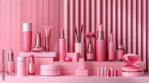 Pink Cosmetic Products Displayed on a Shelf