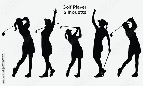 silhouettes of Golf Player .Lady Golf player silhouette isolate in white background