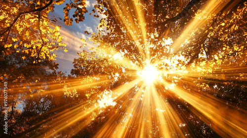 The golden rays symbolize achievement, personal development, and the beauty of nature, with a sense of purpose and responsibility photo
