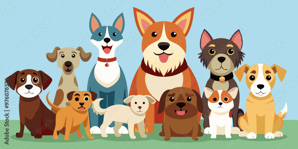 A vector illustration of a dog family and friends