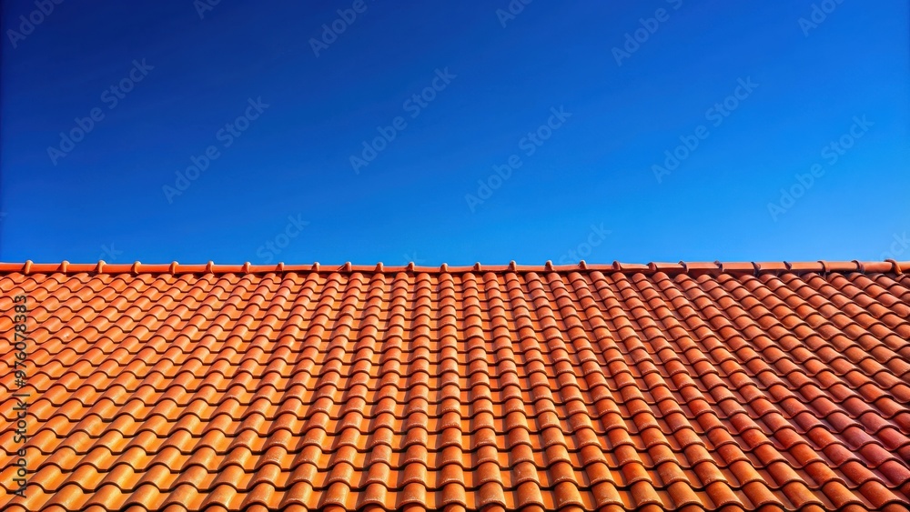 Red tile roof against clear blue sky on a sunny day Red tile roof against clear blue sky on a sunny day