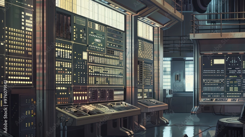 Futuristic Control Room with Digital Panels