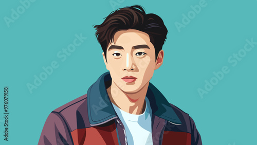 Korean Male Model Vector Illustration, Stylish Asian Man in Casual Wear, Modern Korean Fashion

