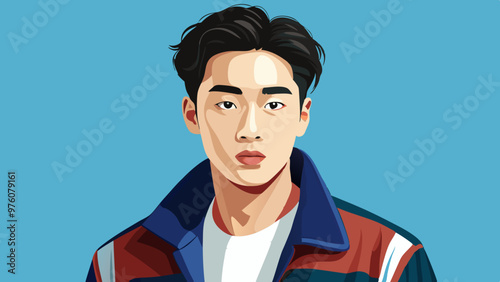Korean Male Model Vector Illustration, Stylish Asian Man in Casual Wear, Modern Korean Fashion

