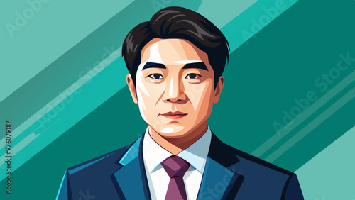 Korean Male Model Vector Illustration, Stylish Asian Man in Casual Wear, Modern Korean Fashion
