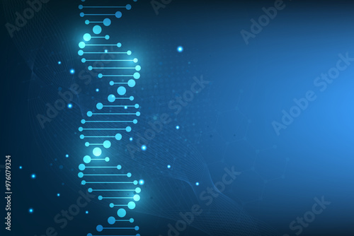 Abstract  technology science concept with a DNA molecules and biology vector illustration.DNA blue background. 