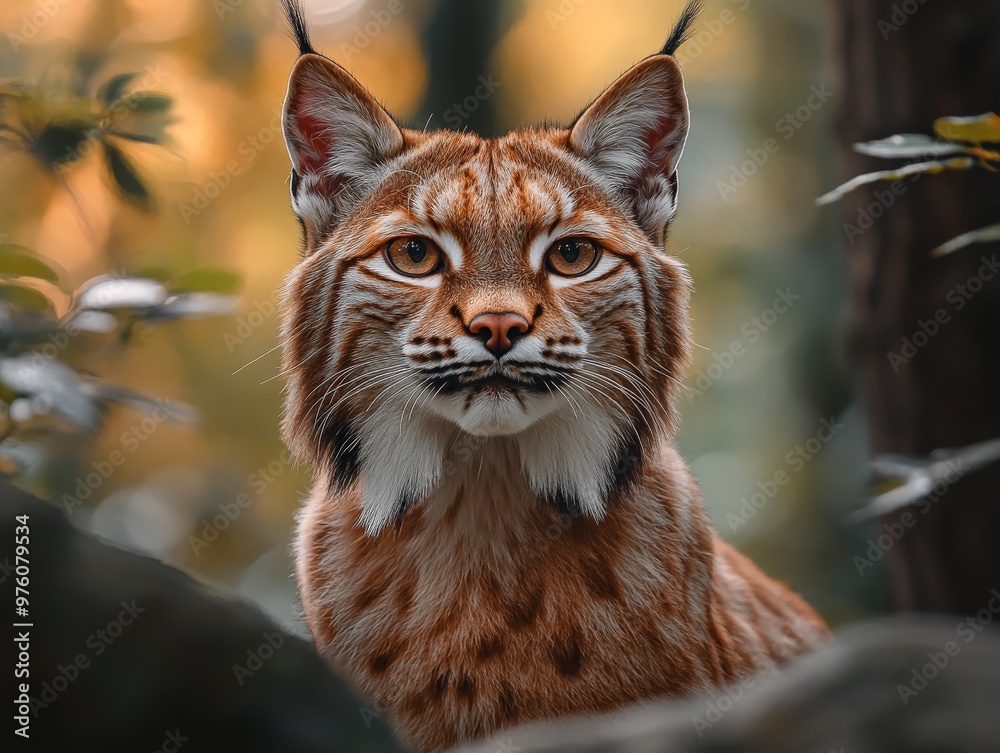 A majestic lynx with prominent ears is situated in a natural forest habitat, partially obscured by foliage, representing the wild and untamed essence of nature. A majestic lynx with prominent ears is situated in a natural forest habitat, partially obscured by foliage, representing the wild and untamed essence of nature.