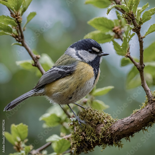 Tit on a tree branch photo