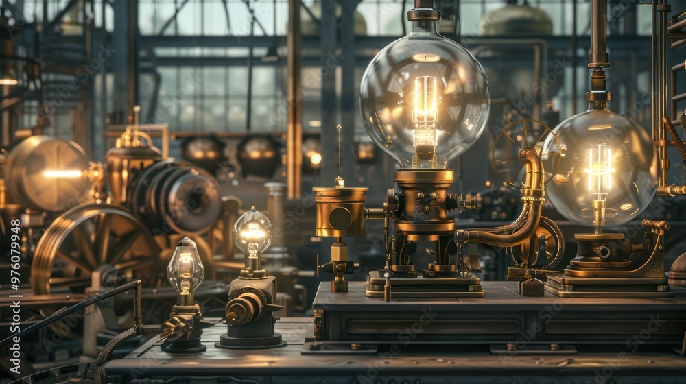 Steampunk Lamps in an Industrial Setting Steampunk Lamps in an Industrial Setting