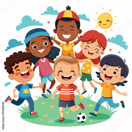 A vector illustration of happy multicultural childs