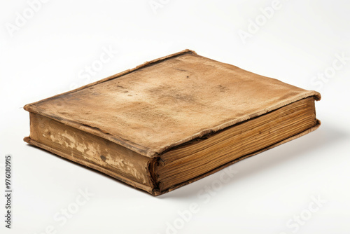 Antique Leather-Bound Book: A vintage, weathered leather-bound book, its cover adorned with intricate details. The worn edges and faded color tell a story of time and knowledge. 