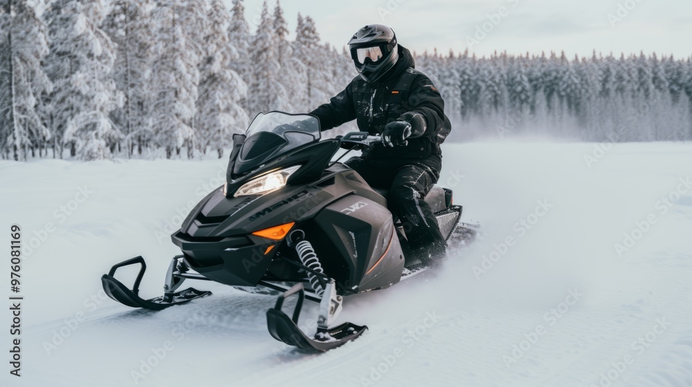 A man riding on a snowmobile through a snowy forest on a sunny winter day. Guy riding outside on a cold winter day. A man is riding on a snow mobile in a snowy forest. A man riding on a snowmobile through a snowy forest on a sunny winter day. Guy riding outside on a cold winter day. A man is riding on a snow mobile in a snowy forest.