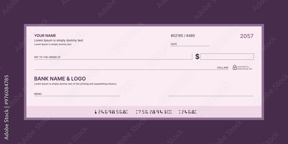 Blank bank check, checkbook cheque template or money payment paper voucher, vector mockup. Business or personal account cash pay cheque certificate or paycheck coupon from checkbook Blank bank check, checkbook cheque template or money payment paper voucher, vector mockup. Business or personal account cash pay cheque certificate or paycheck coupon from checkbook