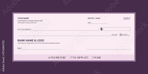 Blank bank check, checkbook cheque template or money payment paper voucher, vector mockup. Business or personal account cash pay cheque certificate or paycheck coupon from checkbook