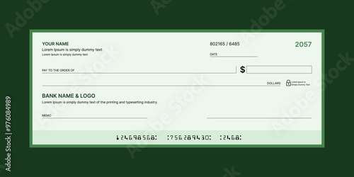 Blank bank check, checkbook cheque template or money payment paper voucher, vector mockup. Business or personal account cash pay cheque certificate or paycheck coupon from checkbook