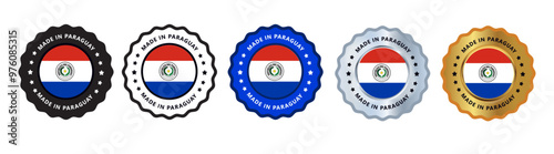 Made in the paraguay set of sign stamp badge, with varian color blue, silver, gold, black suitable for products manufactured, military, agriculture or food vector illustration eps editable text