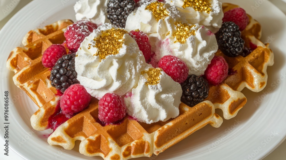 Delicious Waffle with Whipped Cream and Berries Delicious Waffle with Whipped Cream and Berries