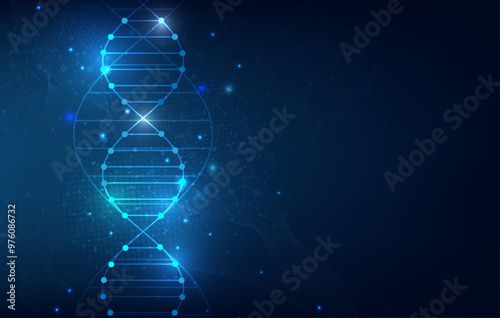 Abstract  technology science concept with a DNA molecules and biology vector illustration.DNA blue background. 