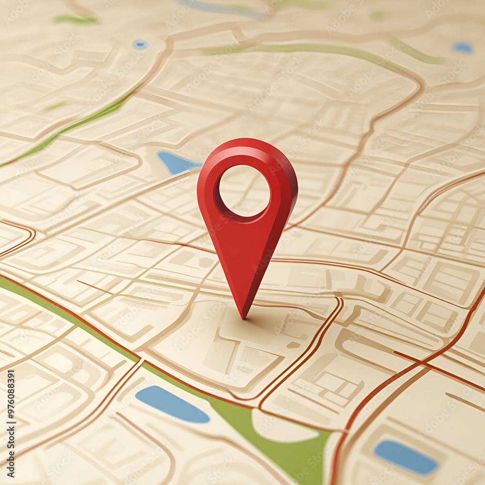 Folded paper city map with red pin pointer, vector illustration Folded paper city map with red pin pointer, vector illustration