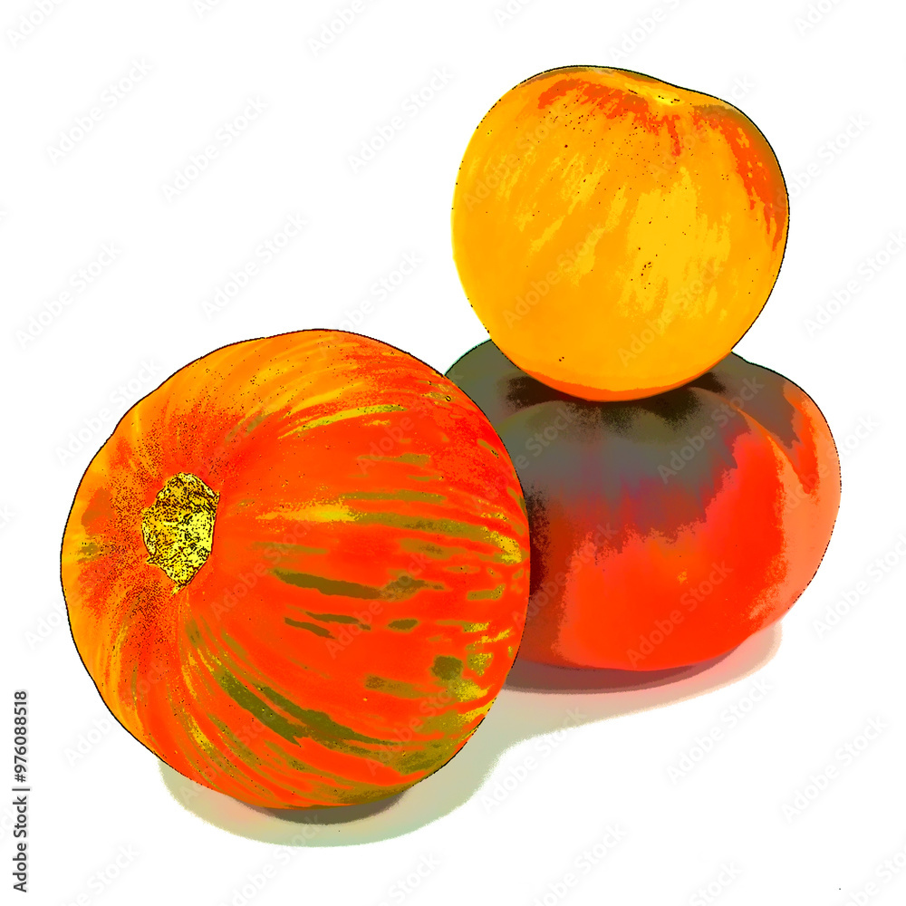 Tomatoes of different varieties on a white background