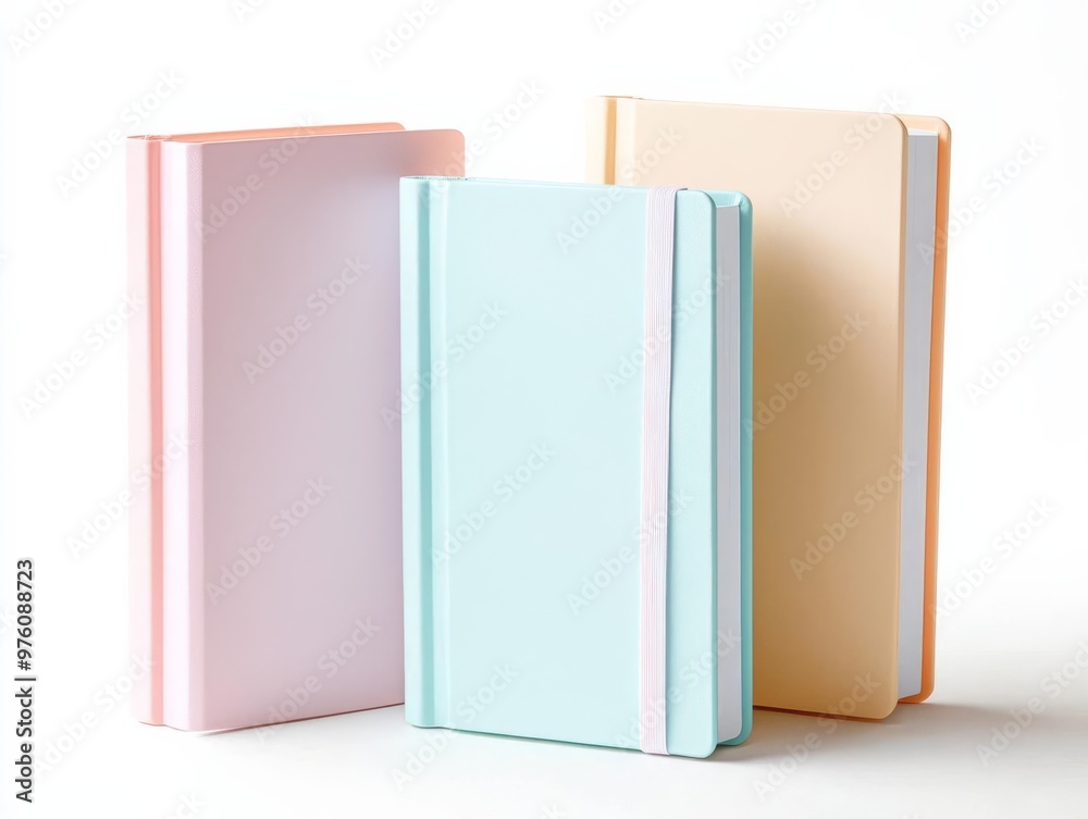 Hardcover journal with a pastel-colored cover, set on a minimalistic white background, highlighting soft and modern aesthetics Hardcover journal with a pastel-colored cover, set on a minimalistic white background, highlighting soft and modern aesthetics