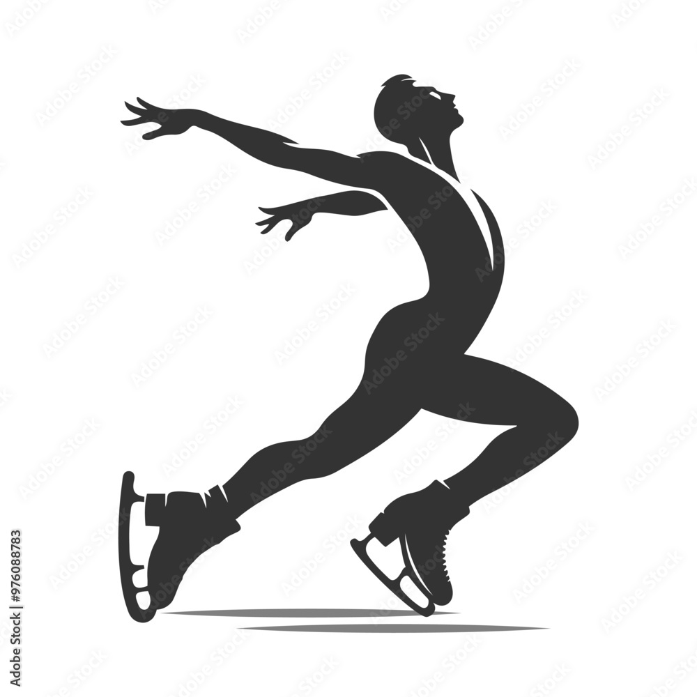 Silhouette of a skater on a skateboard. figure skating dancer. Hand drawn black vector artwork.