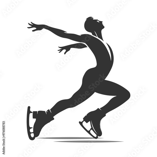 Silhouette of a skater on a skateboard. figure skating dancer. Hand drawn black vector artwork.