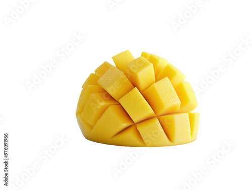 Fresh mango sliced into cubes, isolated on white background. PNG transparent.