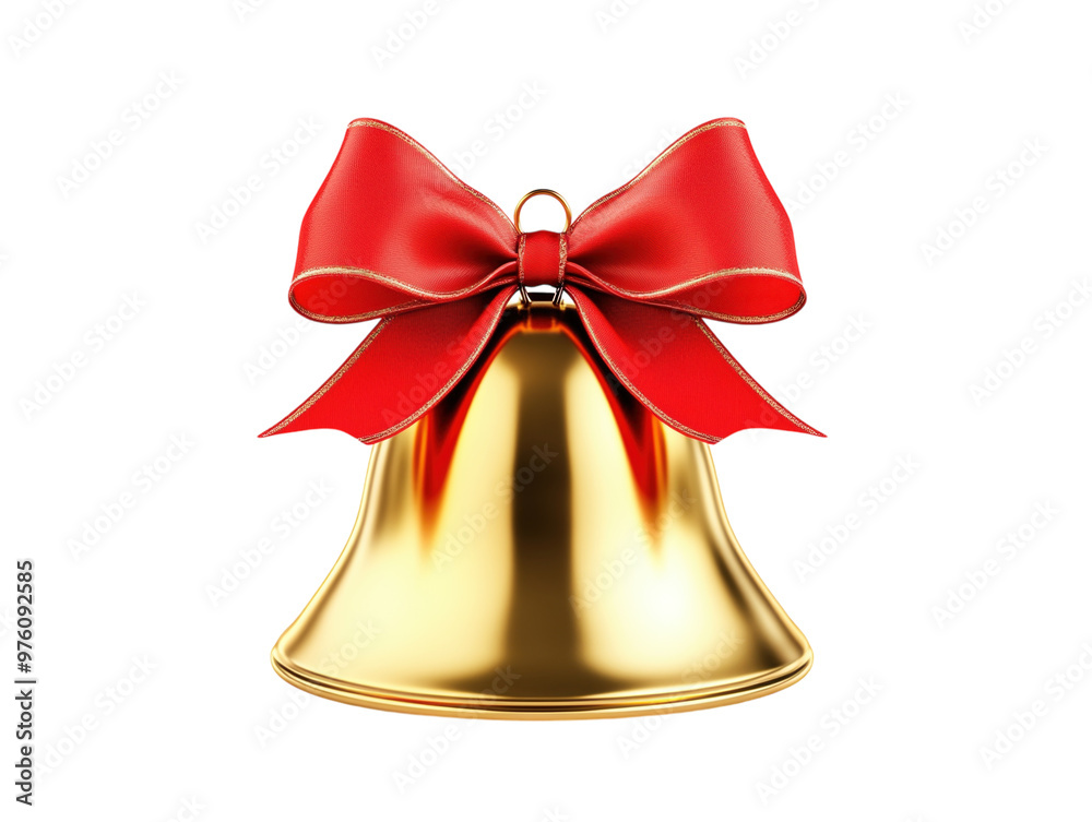 Golden Christmas bell with a red ribbon bow, isolated on white background. PNG transparent. Golden Christmas bell with a red ribbon bow, isolated on white background. PNG transparent.