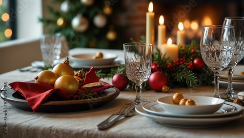 Festive Christmas table setting.