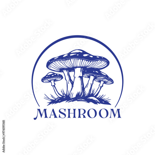 mushroom farm logo vintage vector illustration design, champignon mushroom logo design. Mashroom silhouette