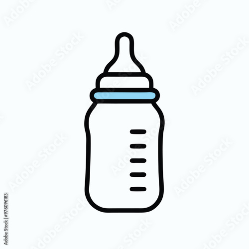 A baby bottle with a black lid, line art vector, white background,