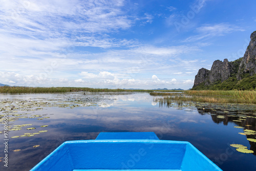 Beautiful scenery khao sam roi yot national park in thailand. View while sitting on a boat in lotus lake in sunny day photo