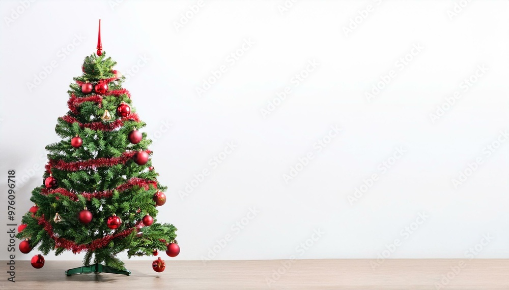 realistic red green decorated christmas tree white backgraund realistic red green decorated christmas tree white backgraund