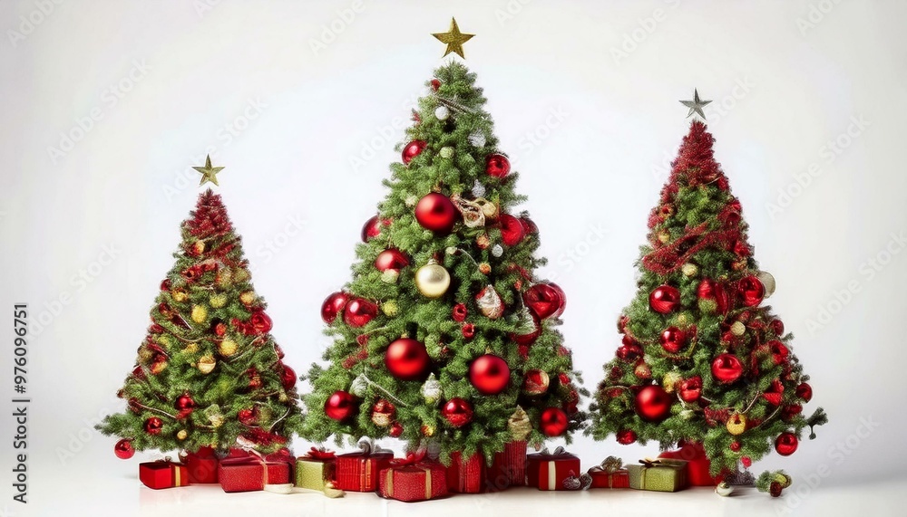 realistic red green decorated christmas tree white backgraund realistic red green decorated christmas tree white backgraund