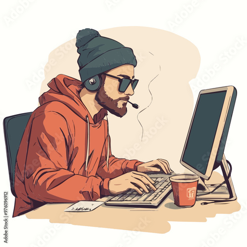 A focused software developer typing on a keyboard, illustrating dedication and coding expertise in a professional environment.