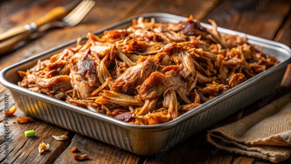 Oven-baked warm pulled pork with pieces torn apart Oven-baked warm pulled pork with pieces torn apart