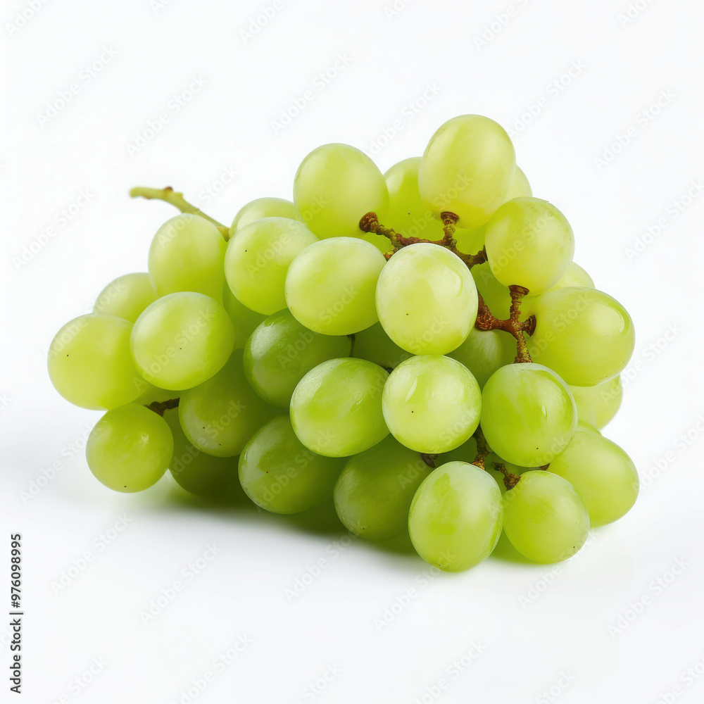 Fresh Green Grapes: A cluster of plump, juicy green grapes, ripe and ready to eat, isolated on a white background. A perfect image for healthy eating, fresh produce, and summer vibes. Fresh Green Grapes: A cluster of plump, juicy green grapes, ripe and ready to eat, isolated on a white background. A perfect image for healthy eating, fresh produce, and summer vibes.